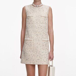 Self-Portrait Beige Trimmed Tweed Mini Dress